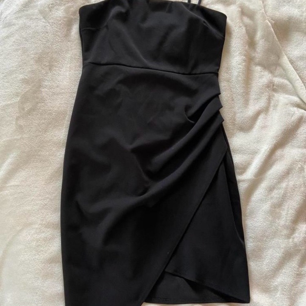 Elegant Black Asymmetrical spaghetti strap Dress